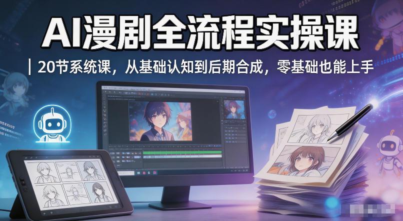 AI漫剧全流程实操课｜20节系统课，从基础认知到后期合成，零基础也能上手 图1