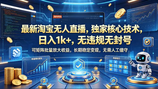 最新淘宝无人直播，独家核心技术，日入1k+，无违规无封号，可矩阵批量放大，长期稳定，无需人工值守【揭秘】 图1