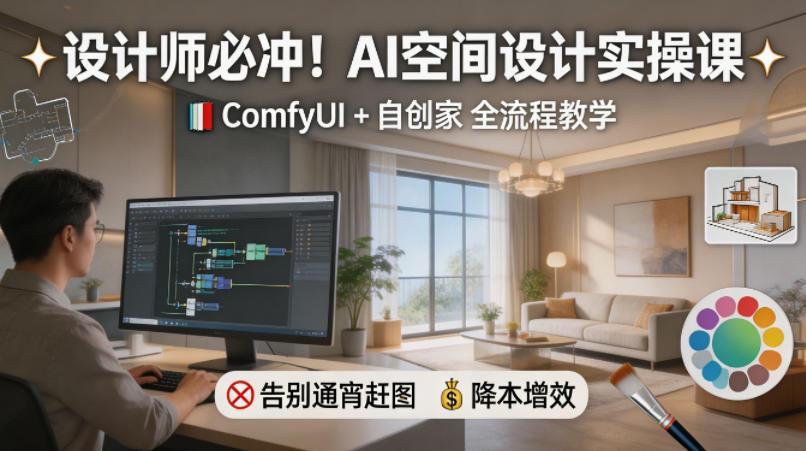 设计师必冲！AI空间设计实操课，ComfyUI+自创家全教学，告别通宵赶图，降本增效 图1