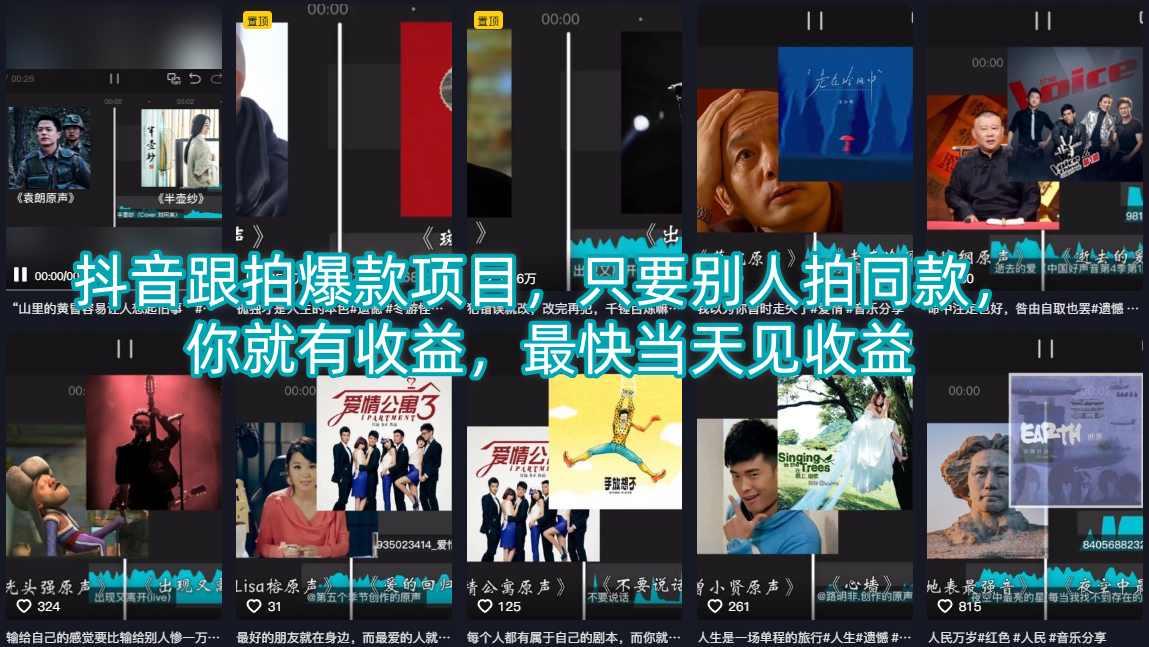 抖音跟拍爆款项目，只要别人拍同款，你就有收益，最快当天见收益 图1