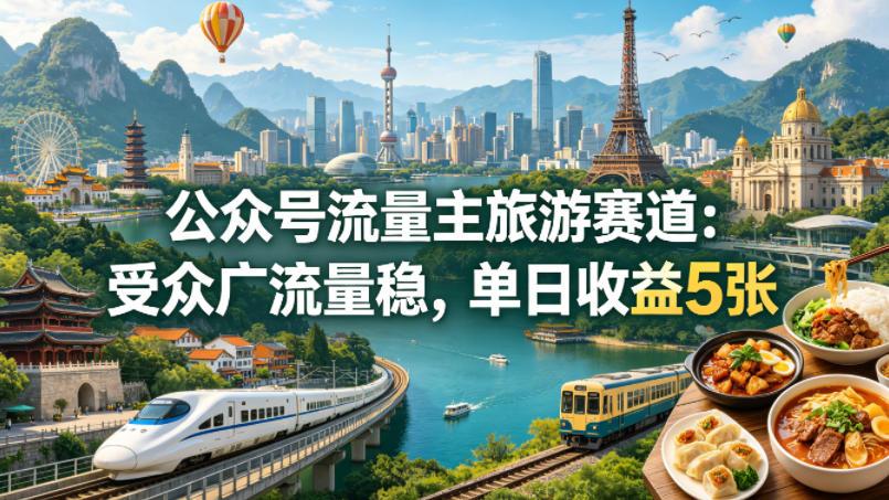 公众号流量主之旅游赛道，受众广+流量稳，平均单日收益5张+ 图1