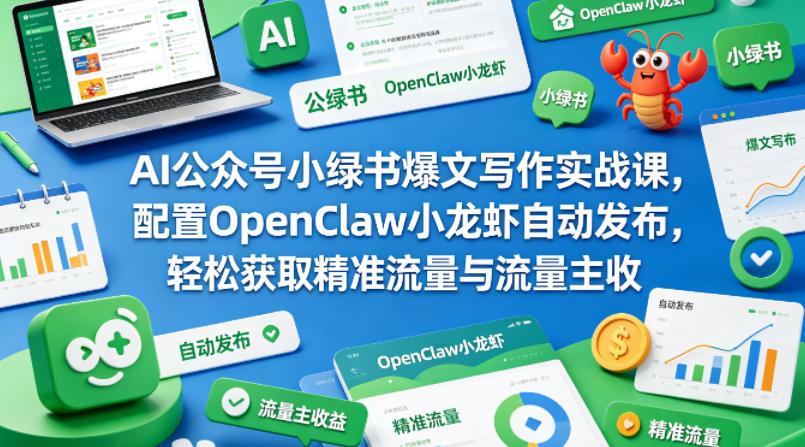 AI公众号小绿书爆文写作实战课，配置OpenClaw小龙虾自动发布，轻松获取精准流量与流量主收益 图1
