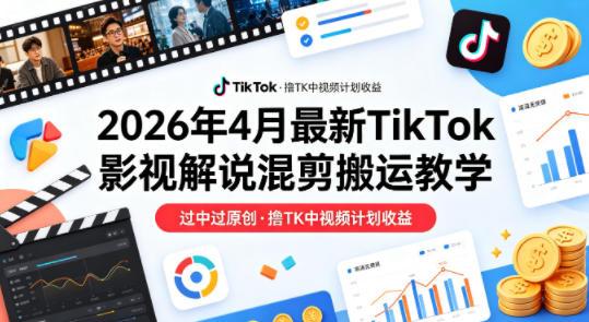 26年4月最新TikTok影视解说混剪搬运教学，过中过原创，撸TK中视频计划收益 图1