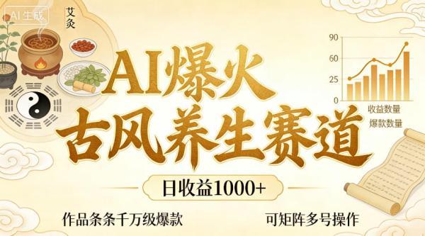 AI爆火古风养生赛道，日收益1k+单条作品点赞破万+，可矩阵多号操作【揭秘】 图1