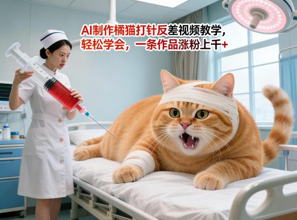 AI制作橘猫打针反差视频教学，轻松学会，一条作品涨粉上千+ 图1