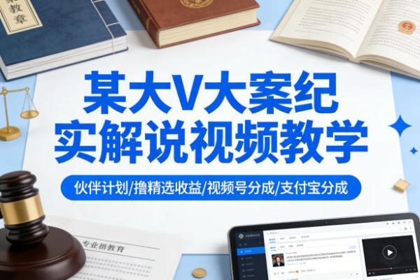 某大V大案纪实解说视频教学，可做伙伴计划、撸精选收益，视频号和支付宝分成计划均可 图1