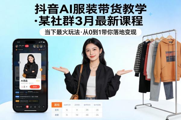 抖音AI服装带货教学，某社群3月最新课程，当下最火玩法，从0到1带你落地变现 图1