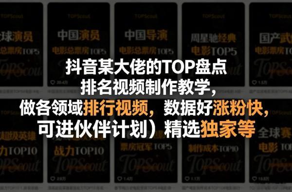 抖音某大佬的TOP盘点排名视频制作，做各领域排行视频，数据好涨粉快，可进伙伴计划＋精选独家等 图1