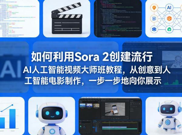 如何利用Sora 2创建流行AI人工智能视频大师班教程，从创意到人工智能电影制作，一步一步地向你展示 图1