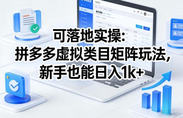 可落地实操：拼多多虚拟类目矩阵玩法，新手也能日入1k+【揭秘】 图1