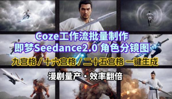 Coze工作流批量制作即梦Seedance2.0角色分镜图，九宫格-十六宫格-二十五宫格一键生成，漫剧量产，效率翻倍 图1