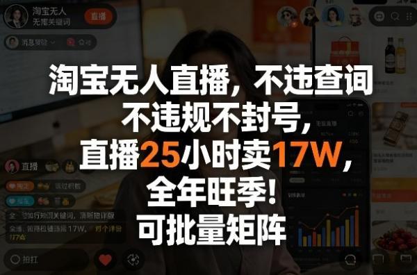 淘宝无人直播，不违规不封号，直播25小时卖17W，全年旺季！可批量矩阵【揭秘】 图1