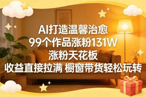 AI打造温馨治愈，99个作品涨粉131W，涨粉天花板，收益直接拉满，橱窗带货轻松玩转 图1