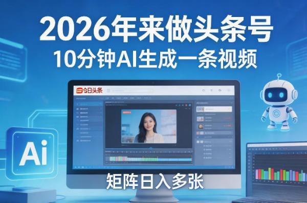 2026年来做头条号，10分钟AI生成一条视频，矩阵日入多张 图1