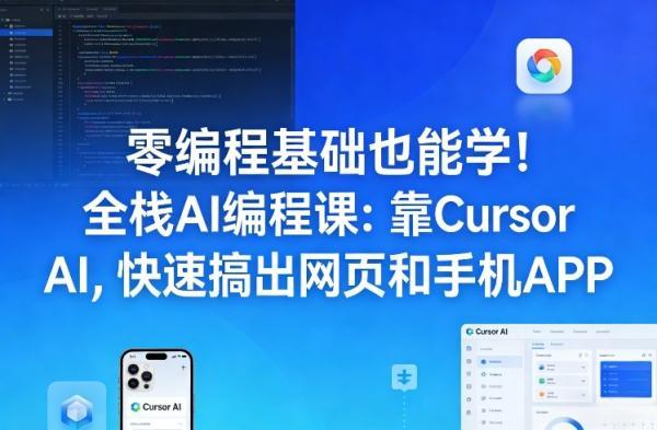 零编程基础也能学！全栈AI编程课：靠Cursor AI，快速搞出网页和手机APP 图1