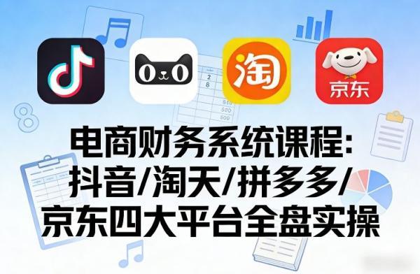 电商财务系统课程，覆盖抖音、淘天、拼多多、京东四大主流平台的全盘实操 图1