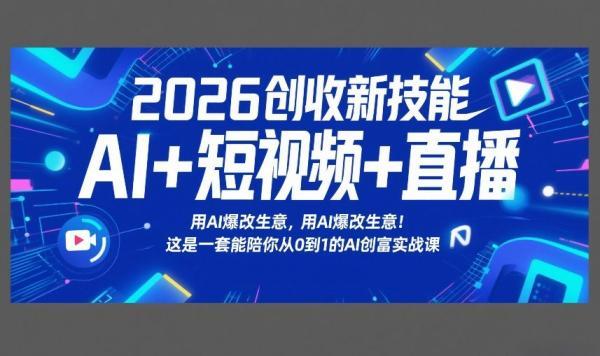 2026创收新技能AI+短视频+直播，用AI爆改生意，这是一套能陪你从0到1的AI创富实战课 图1