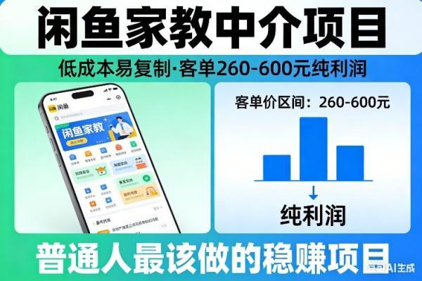闲鱼家教中介项目，低成本易复制，客单260-600不等纯利润，这才是普通人最该做的稳賺项目 图1