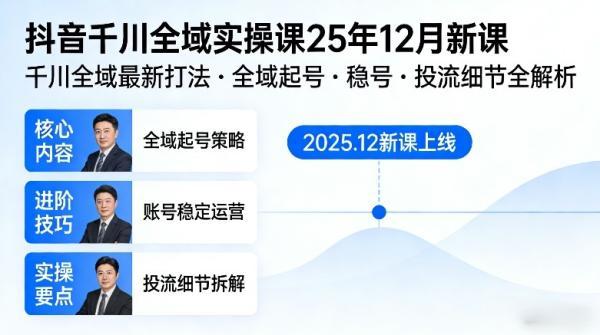 抖音千川全域全域实操课25年12月新课，千川全域最新打法，全域起号，稳号，投流细节全部都有 图1