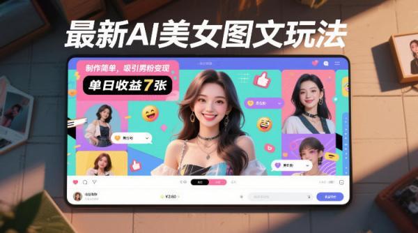 最新AI美女图文玩法，制作简单，吸引男粉变现，单天收益7张 图1