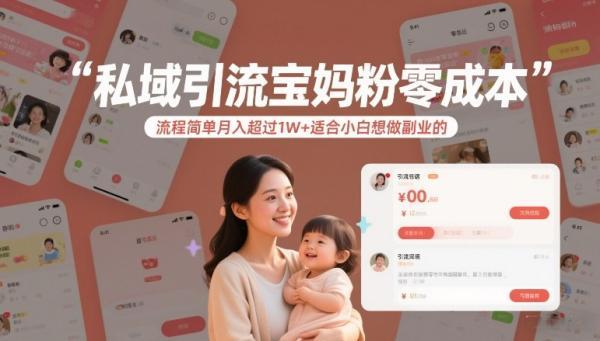 私域引流宝妈粉零成本流程简单月入超过1W+适合小白想做副业的 图1
