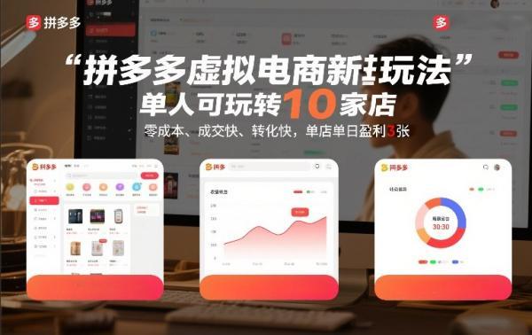 拼多多虚拟电商新玩法，单人可玩转10家店，零成本、成交快、转化快，单店单日盈利3张【揭秘】 图1