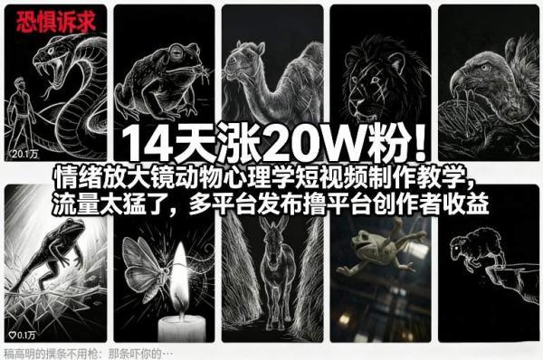 14天涨20W粉！情绪放大镜动物心理学短视频制作教学，流量太猛了，多平台发布撸平台创作者收益 图1