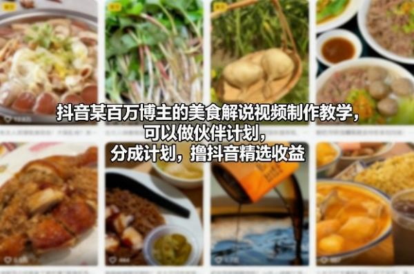 抖音某百万博主的美食解说视频制作教学，可以做伙伴计划，分成计划，撸抖音精选收益（更新） 图1