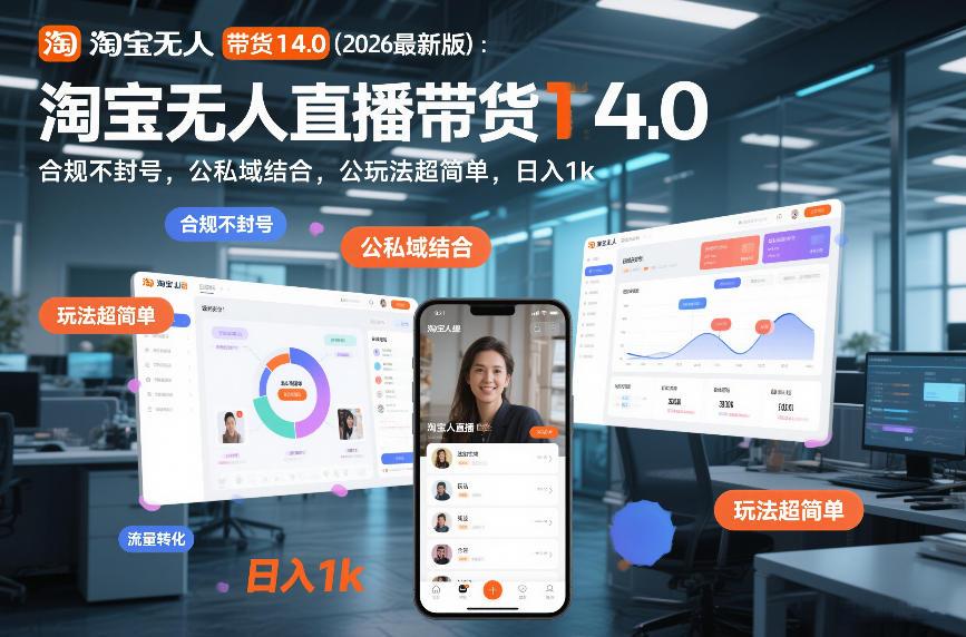 淘宝无人直播带货14.0（2026最新版）：合规不封号，公私域结合，玩法超简单，日入1k+【揭秘】 图1