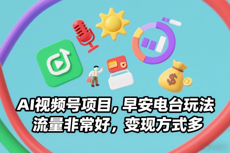 AI视频号项目，早安电台玩法，流量非常好，变现方式多 图1
