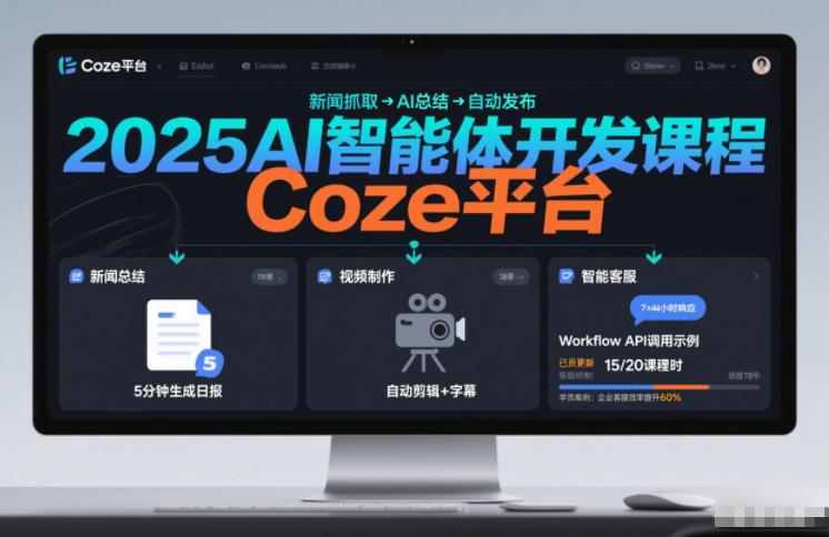 2025AI智能体开发课程,系统掌握Coze平台,亲手搭建新闻总结、视频制作、智能客服等自动化工作流 图1