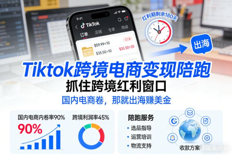 Tiktok跨境电商变现陪跑，抓住跨境红利窗口，国内电商卷，那就出海賺美金 图1