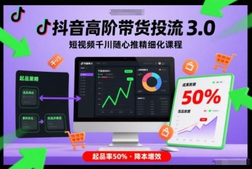 抖音高阶带货投流3.0，短视频千川随心推精细化课程，起品率50% 图1