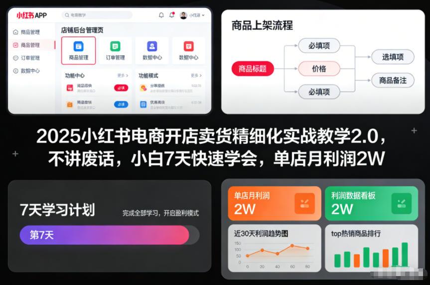 2025小红书电商开店卖货精细化实战教学2.0,不讲废话,小白7天快速学会,单店月利润2W 图1