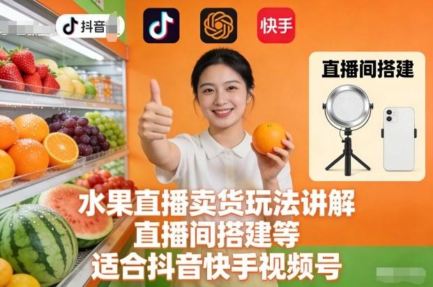 水果直播卖货玩法讲解、直播间搭建等，适合抖音快手视频号 图1