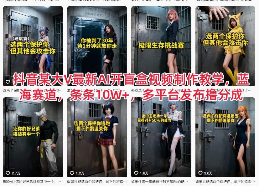 抖音某大V最新AI开盲盒视频制作教学,蓝海赛道,条条10W+,多平台发布撸分成 图1