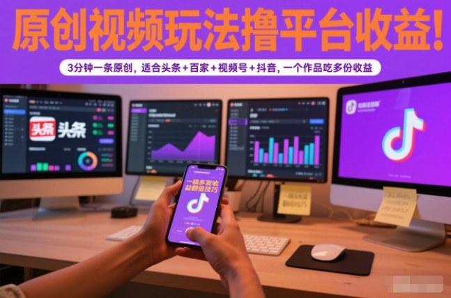 原创视频玩法撸平台收益，3分钟一条原创，适合头条+百家+视频号+抖音，一个作品吃多份收益 图1
