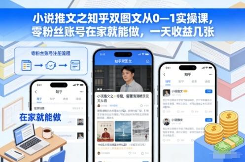小说推文之知乎双图文从0—1实操课，零粉丝账号在家就能做，一天收益几张 图1