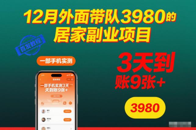 12月外面带队3980的居家副业项目，一部手机实测3天到账9张+，首发教程【揭秘】 图1