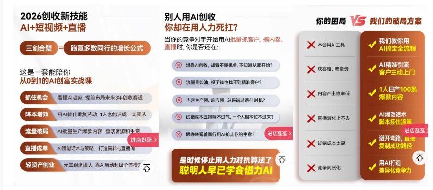 2026创收新技能AI+短视频+直播,用AI爆改生意,这是一套能陪你从0到1的AI创富实战课 图1
