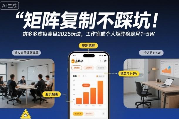矩阵复制不踩坑！拼多多虚拟类目2025玩法，工作室或者个人矩阵稳定月1-5W【揭秘】 图1