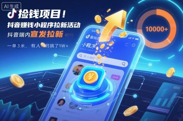 捡钱项目！抖音賺钱小程序拉新活动，抖音端内宣发拉新，一单3米，有人半个月搞了1W+ 图1