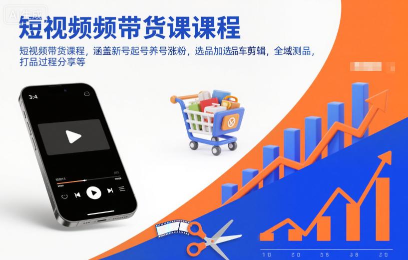 短视频带货课程，涵盖新号起号养号涨粉，选品加选品车剪辑，全域测品，打品过程分享等 图1
