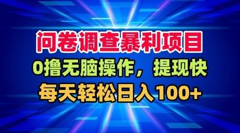 问卷调查暴利项目，0撸无脑操作，提现快，每天轻松日入100+【揭秘】 图1