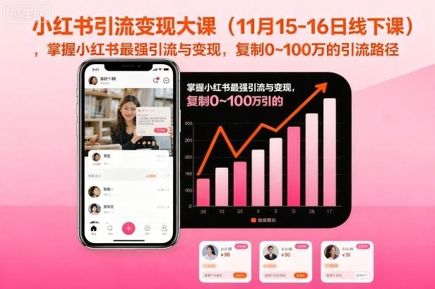 小红书引流变现大课（11月15-16日线下课），掌握小红书最强引流与变现，复制0~100万的引流路径 图1