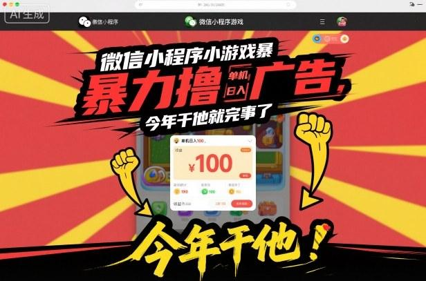 微信小程序小游戏暴力撸广告，单机日入100，今年干他就完事了 图1