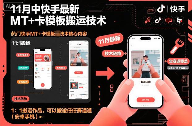 11月中快手最新MT+卡模板搬运技术，1：1搬运作品，可以搬运任何赛道（安卓手机） 图1