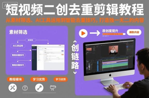 短视频二创去重剪辑教程,从素材筛选、AI工具运用到智能去重技巧,打造独一无二的内容 图1