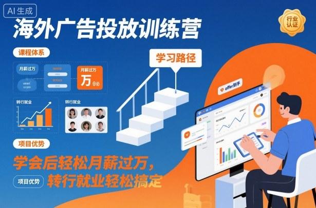 海外广告投放训练营，学会后轻松月薪过万，转行就业轻松搞定 图1