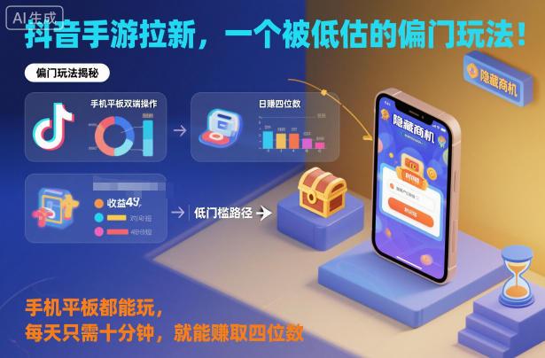 抖音手游拉新，一个被低估的偏门玩法！手机平板都能玩，每天只需十分钟，就能賺取四位数【揭秘】 图1
